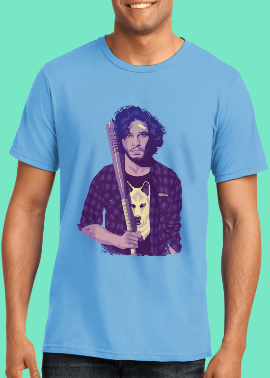 Mike Wrobel Shop 80/90s Thrones J. Snw T Shirt Man Light Blue Small Medium Large X-Large 2X-Large