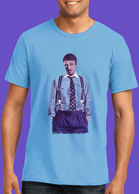 Mike Wrobel Shop 80/90s Thrones Littlefinger T Shirt Man Light Blue Small Medium Large X-Large 2X-Large