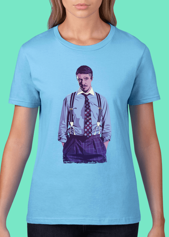 Mike Wrobel Shop 80/90s Thrones Littlefinger T Shirt Woman Light Blue Small Medium Large X-Large 2X-Large