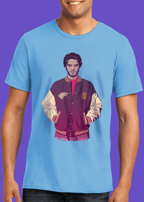 Mike Wrobel Shop 80/90s Thrones R. Strk T Shirt Man Light Blue Small Medium Large X-Large 2X-Large
