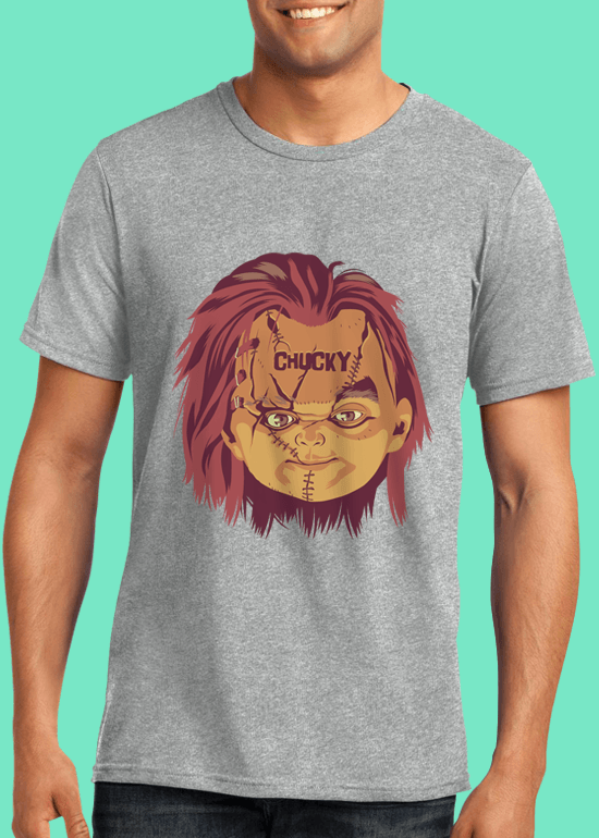 Mike Wrobel Shop Chucky T Shirt Man Heather Grey Small Medium Large X-Large 2X-Large
