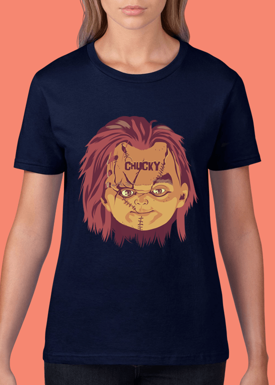 Mike Wrobel Shop Chucky T Shirt Woman Navy Blue Small Medium Large X-Large 2X-Large