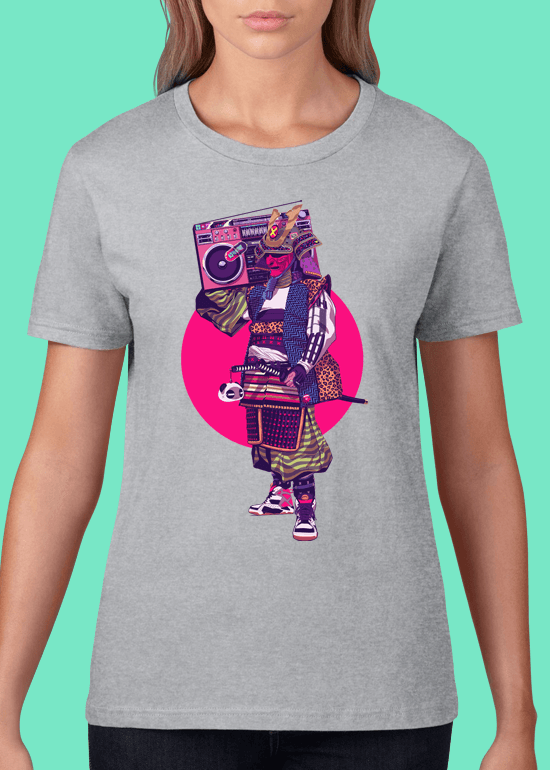 Mike Wrobel Shop HipHop Samurai T Shirt Woman Heather Grey Small Medium Large X-Large 2X-Large