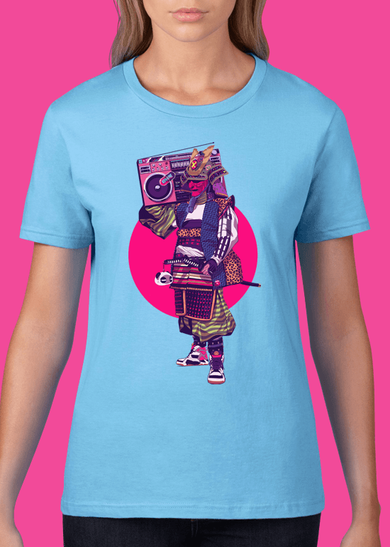 Mike Wrobel Shop HipHop Samurai T Shirt Woman Light Blue Small Medium Large X-Large 2X-Large