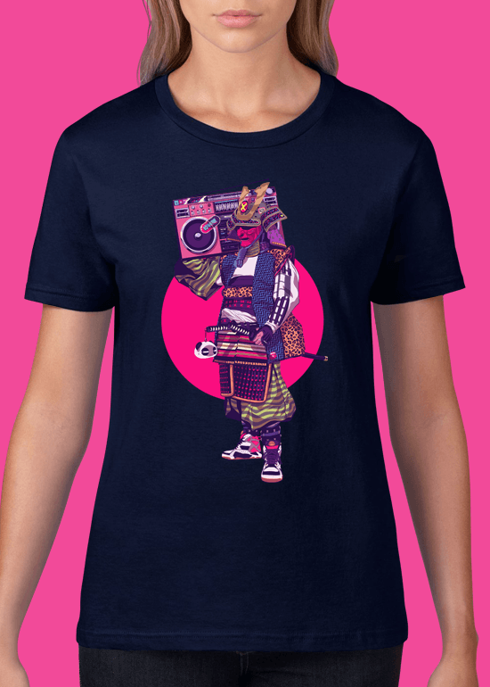 Mike Wrobel Shop HipHop Samurai T Shirt Woman Navy Blue Small Medium Large X-Large 2X-Large