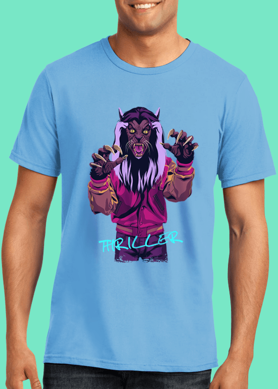 Mike Wrobel Shop Thriller Werewolf T Shirt Man Light Blue Small Medium Large X-Large 2X-Large