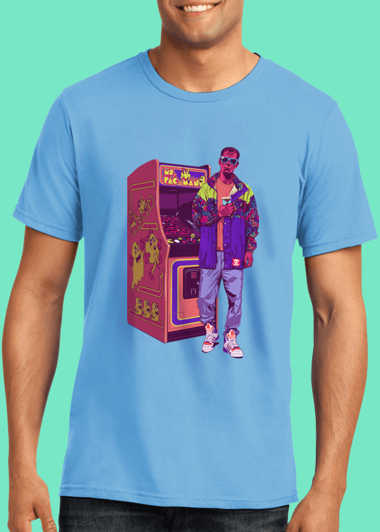 Mike Wrobel Shop Arcade Monster T Shirt Man Light Blue Small Medium Large X-Large 2X-Large