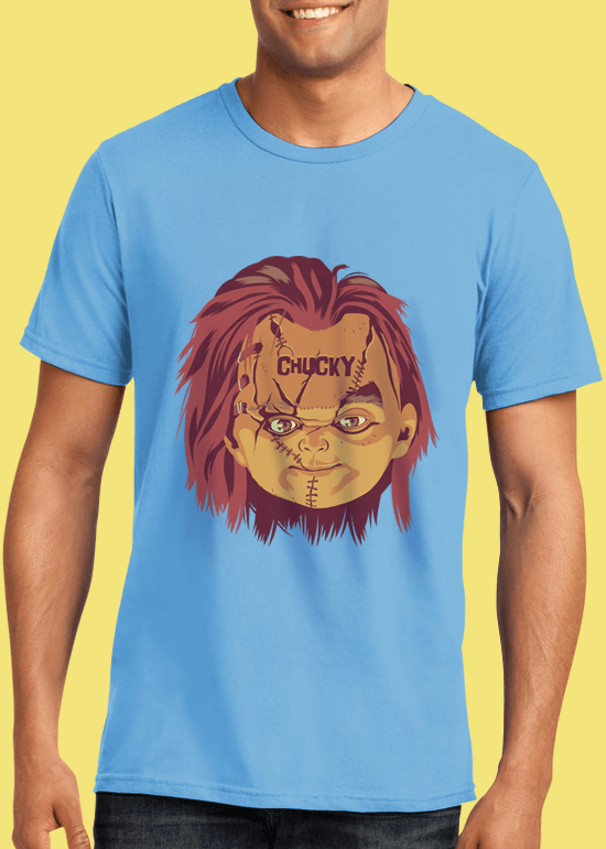 Mike Wrobel Shop Chucky T Shirt Man Light Blue Small Medium Large X-Large 2X-Large