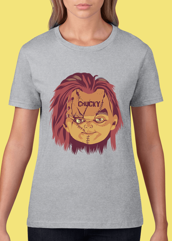 Mike Wrobel Shop Chucky T Shirt Woman Heather Grey Small Medium Large X-Large 2X-Large
