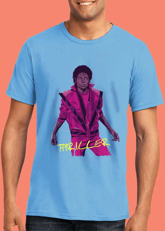 Mike Wrobel Shop Thriller Michael Jackson T Shirt Man Light Blue Small Medium Large X-Large 2X-Large
